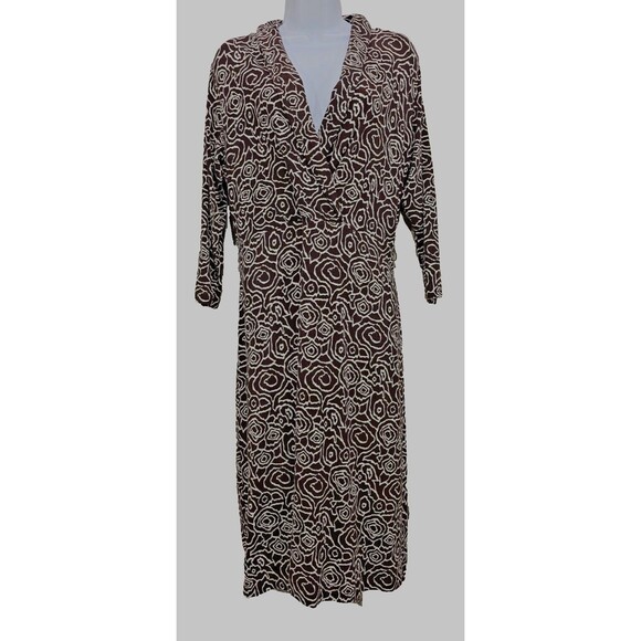 Susan Bristol Womens Midi Dress Brown Abstract Floral Rayon Knit Office Size 12 - Picture 1 of 13